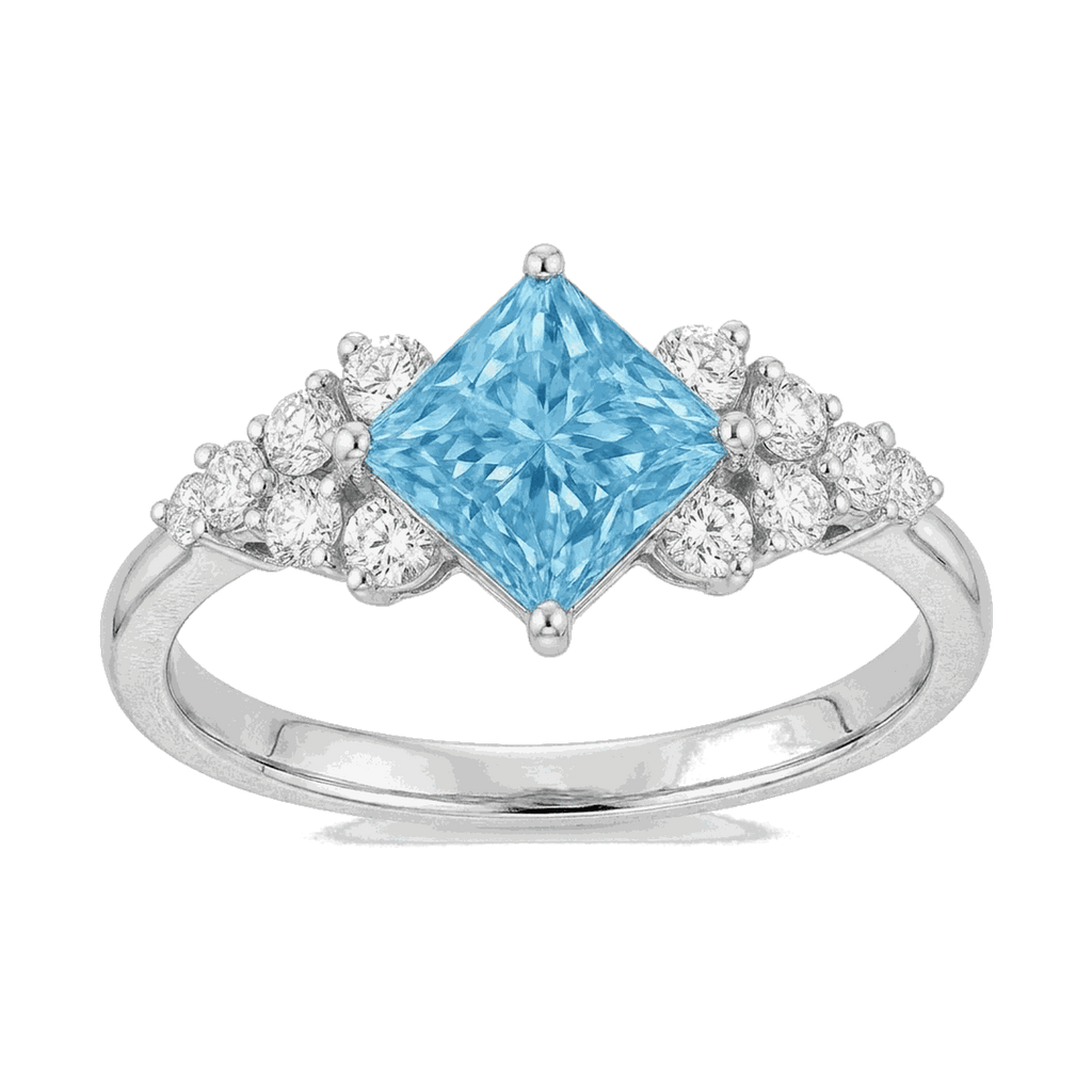Princess-Cut Blue Diamond Halo Ring