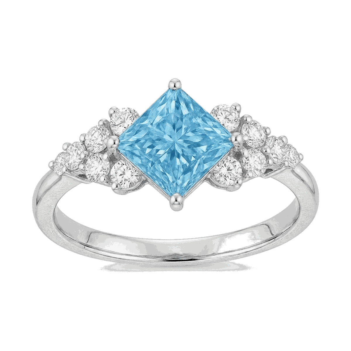 Princess-Cut Blue Diamond Halo Ring