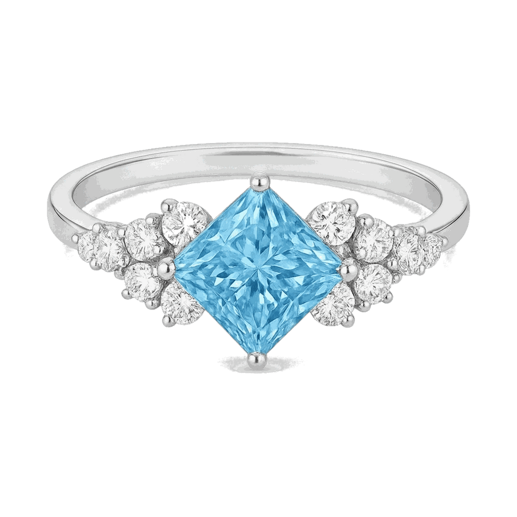 Princess-Cut Blue Diamond Halo Ring