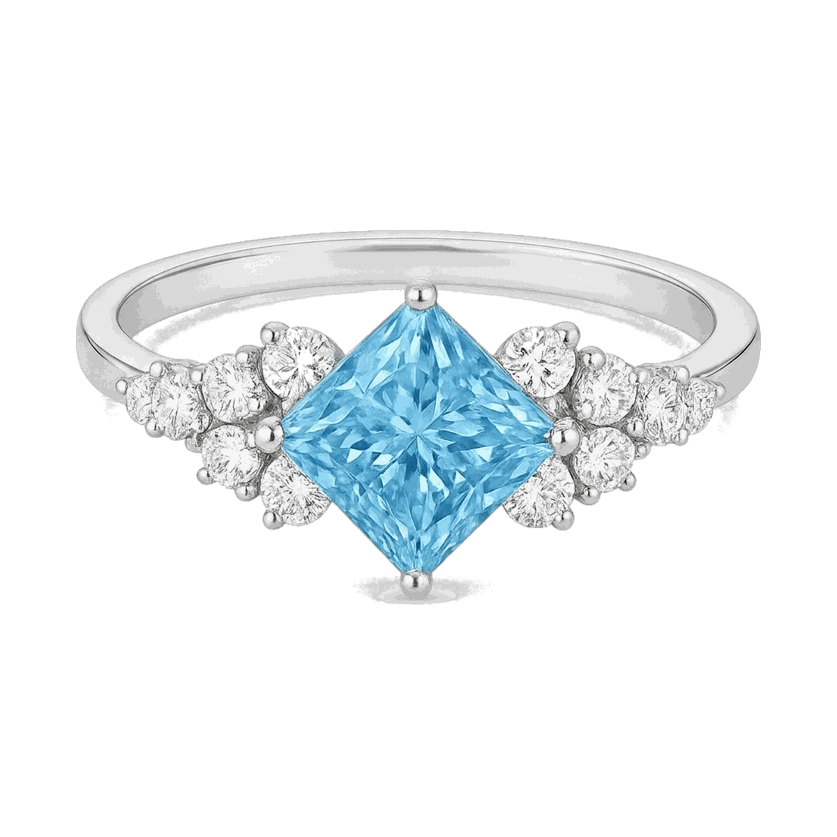 Princess-Cut Blue Diamond Halo Ring