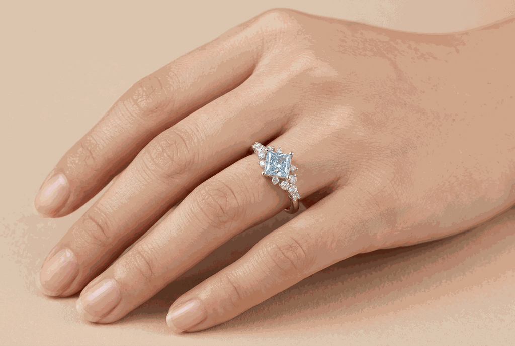 Princess-Cut Blue Diamond Halo Ring