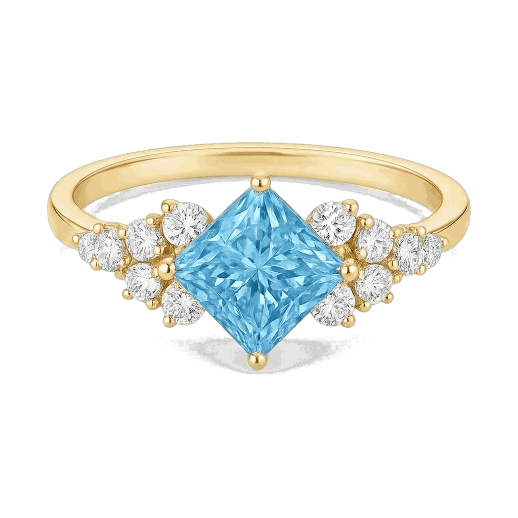 Princess-Cut Blue Diamond Halo Ring