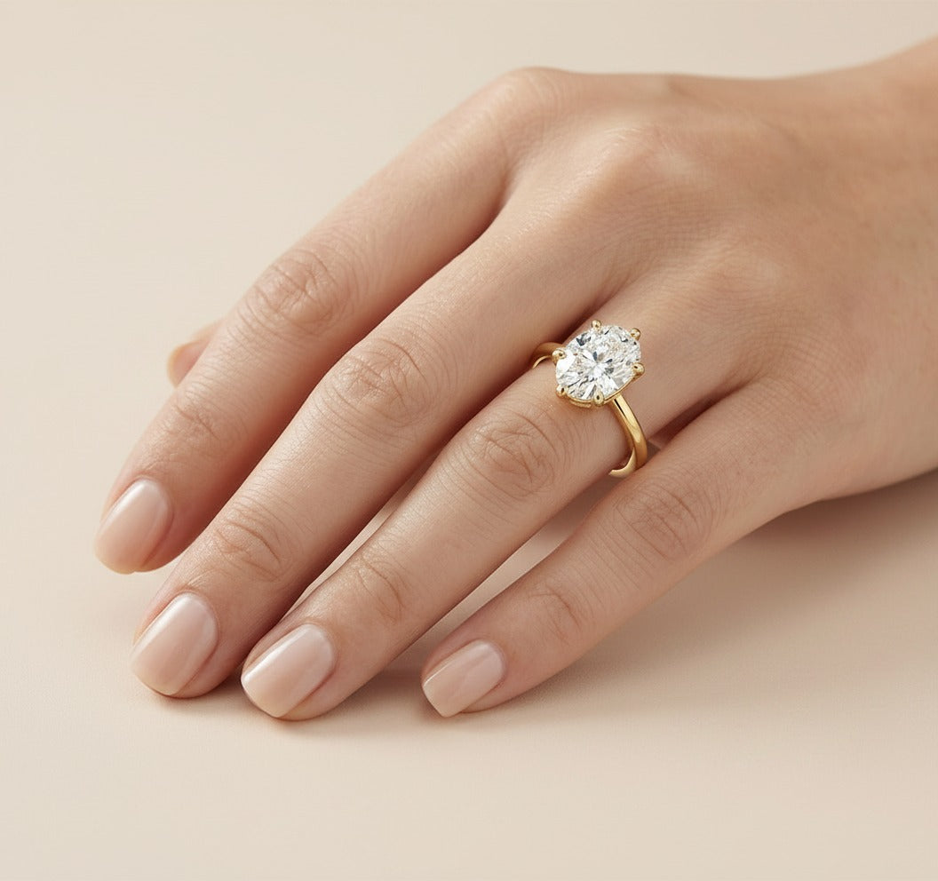 Oval Lab-Grown Diamond Solitaire Ring - Yellow Gold 3