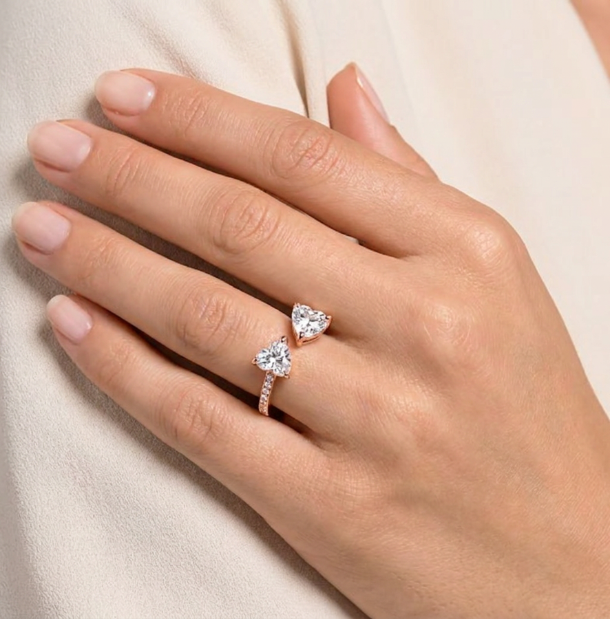 Twin Heart Lab-Grown Diamond Ring rose gold on hand
