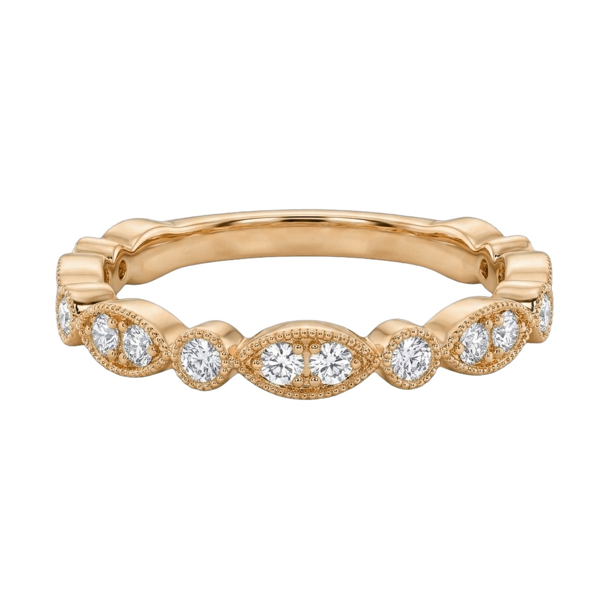 Round Lab-Grown Diamond Milgrain Stackable Band - Yellow Gold 3