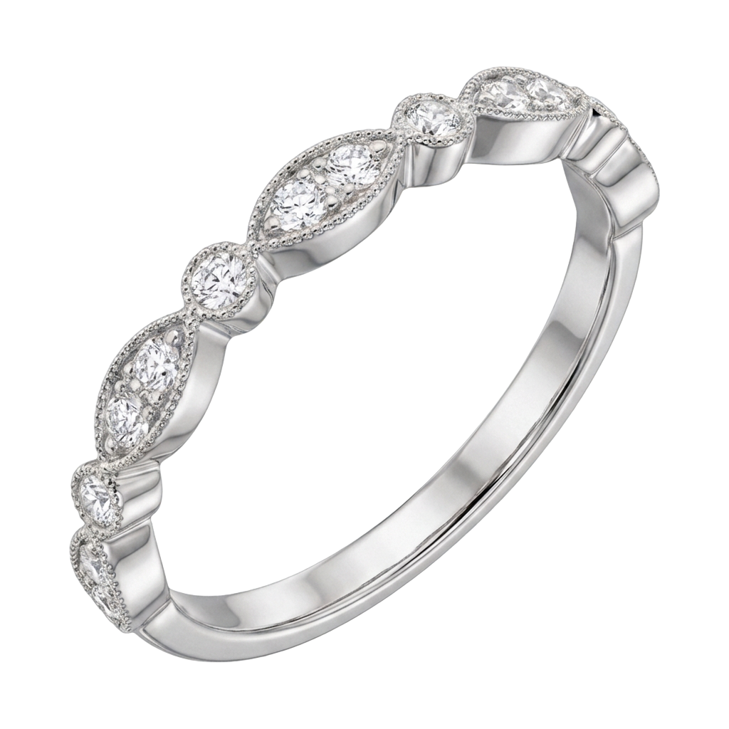 Round Lab-Grown Diamond Milgrain Stackable Band - White Gold 1