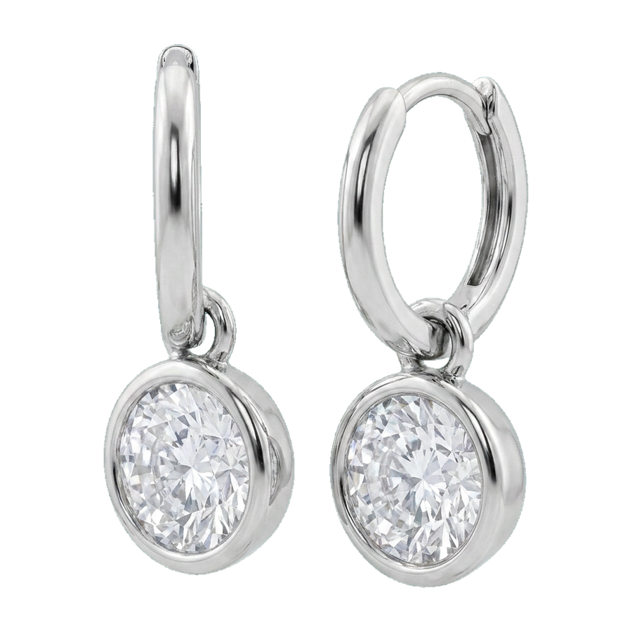 Bezel Set Lab-Grown Diamond Drop Earrings white gold angle