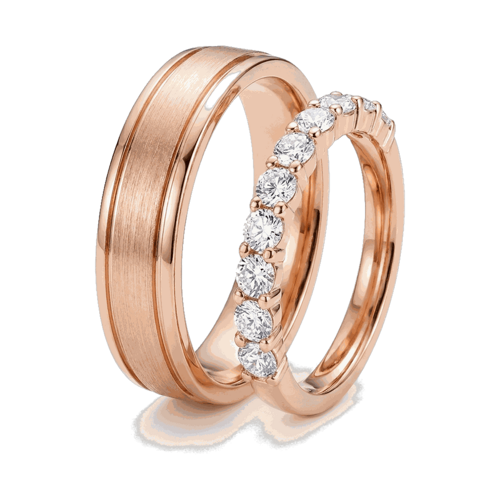 Classic Diamond Couple Ring Set - Rose Gold