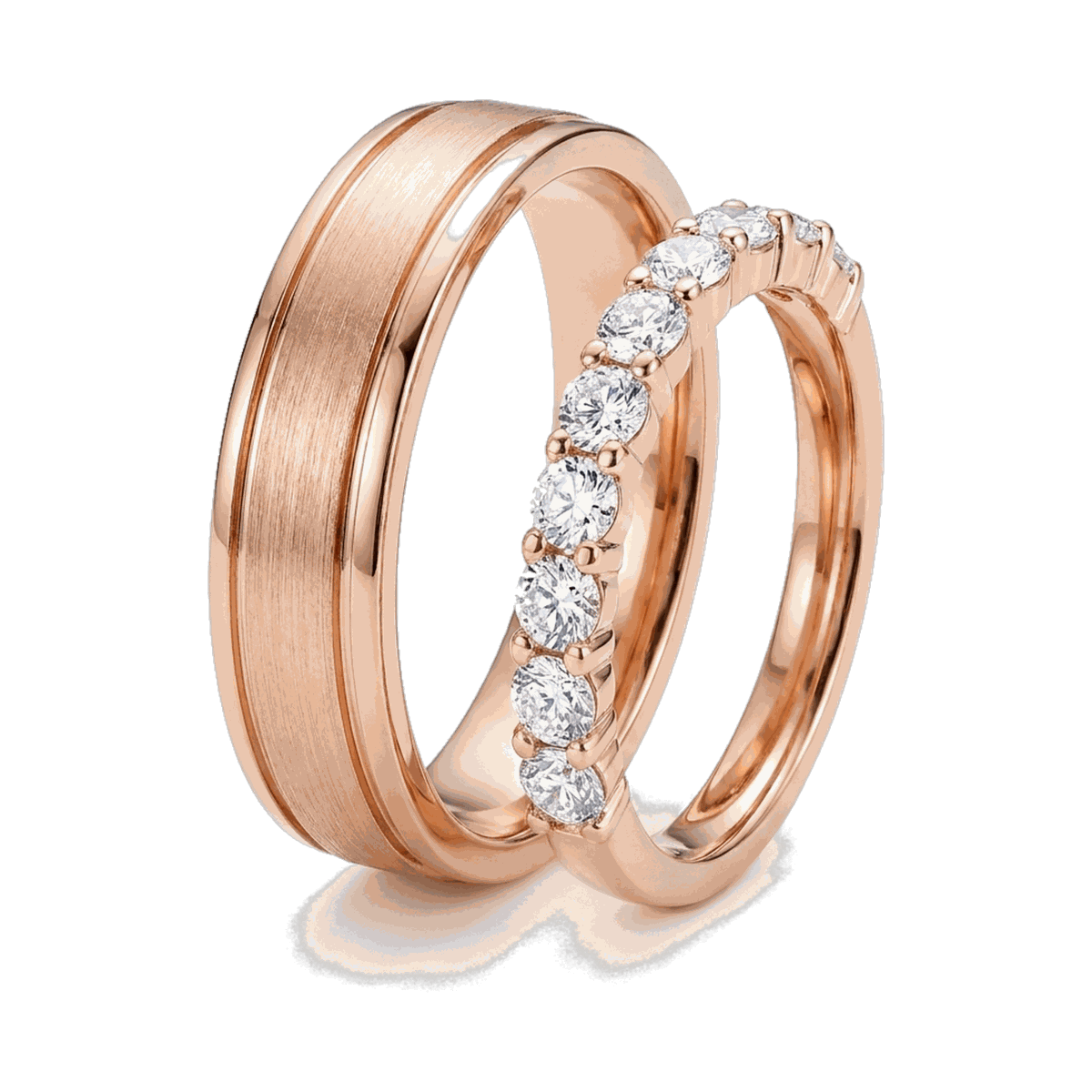 Classic Diamond Couple Ring Set - Rose Gold