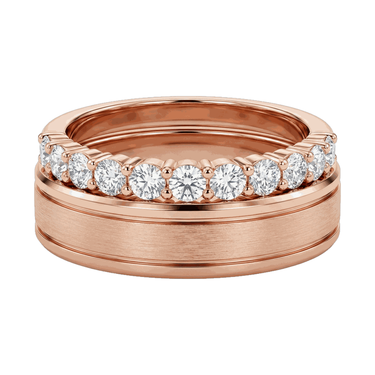 Classic Diamond Couple Ring Set - Rose Gold