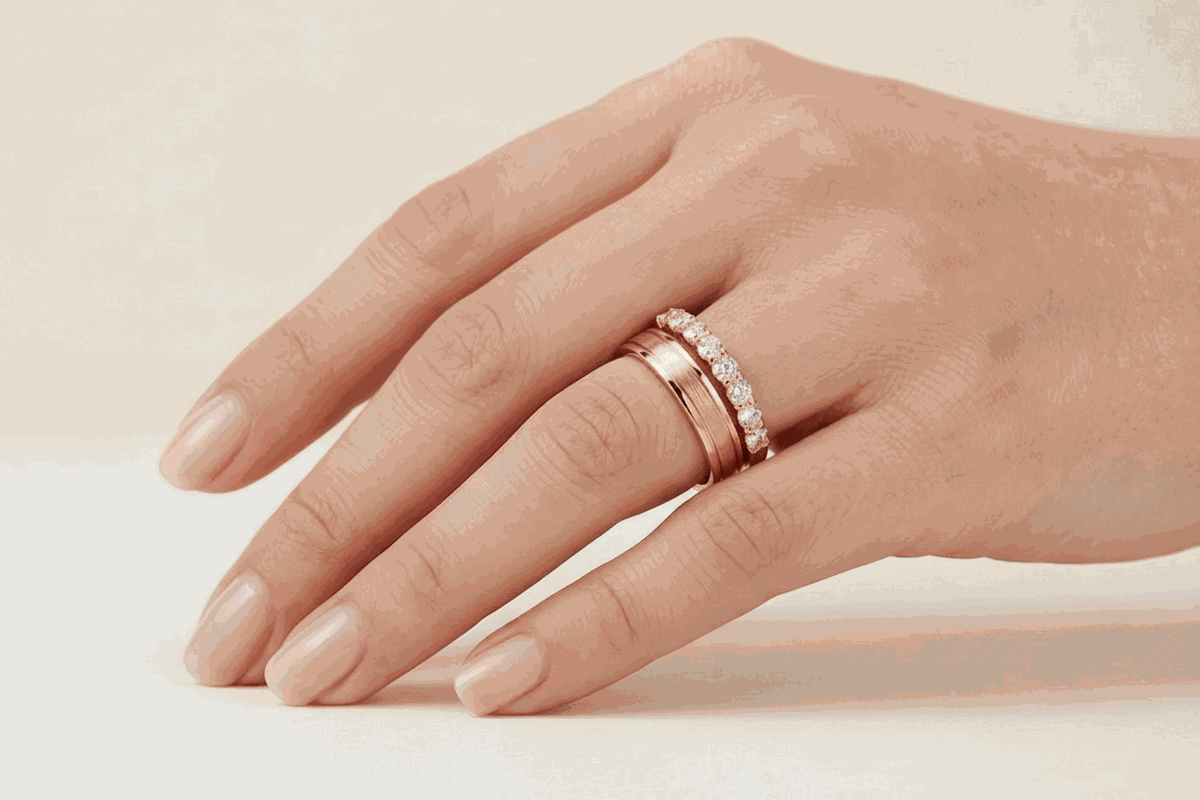 Classic Diamond Couple Ring Set - Rose Gold on model