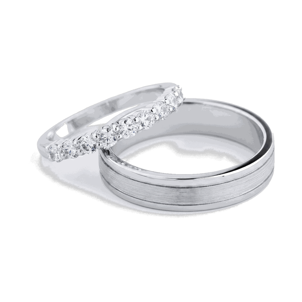 Classic Diamond Couple Ring Set - White Gold