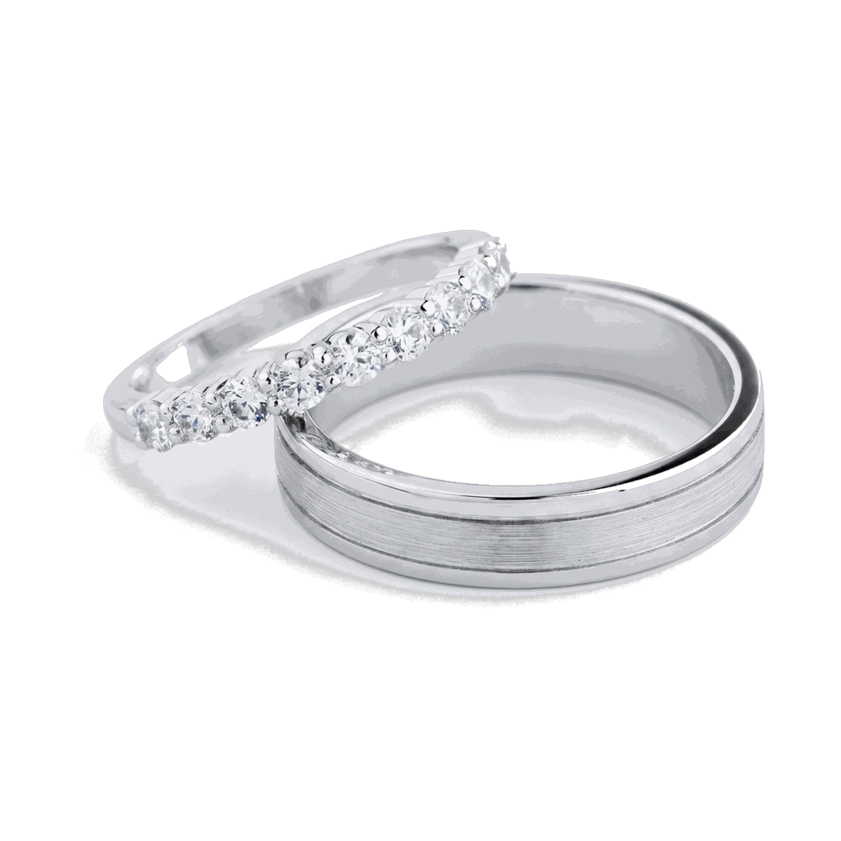 Classic Diamond Couple Ring Set - White Gold