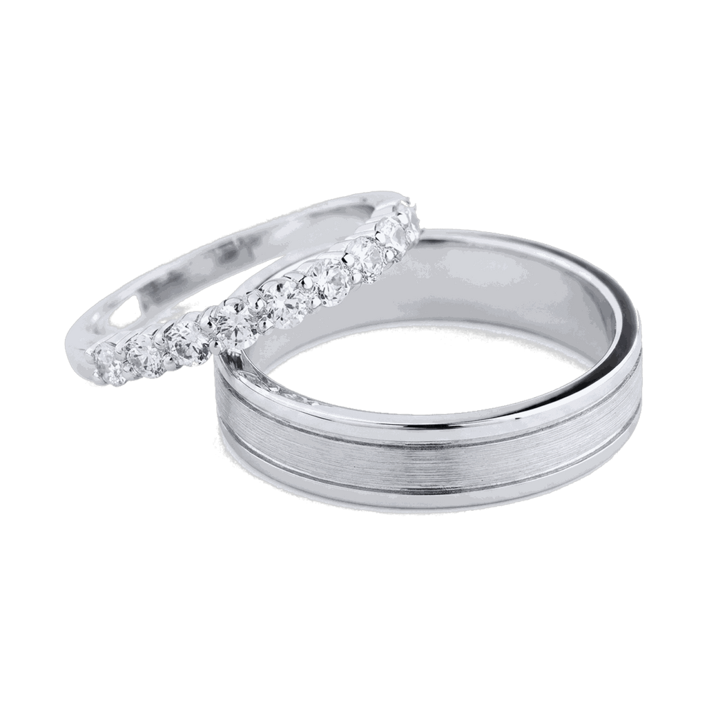 Classic Diamond Couple Ring Set - White Gold