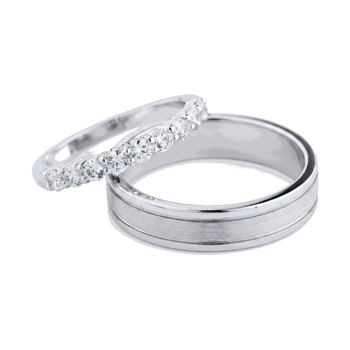 Classic Diamond Couple Ring Set - White Gold