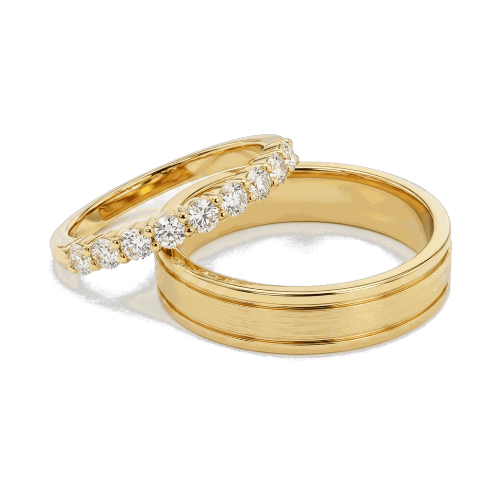 Classic Diamond Couple Ring Set - Yellow Gold