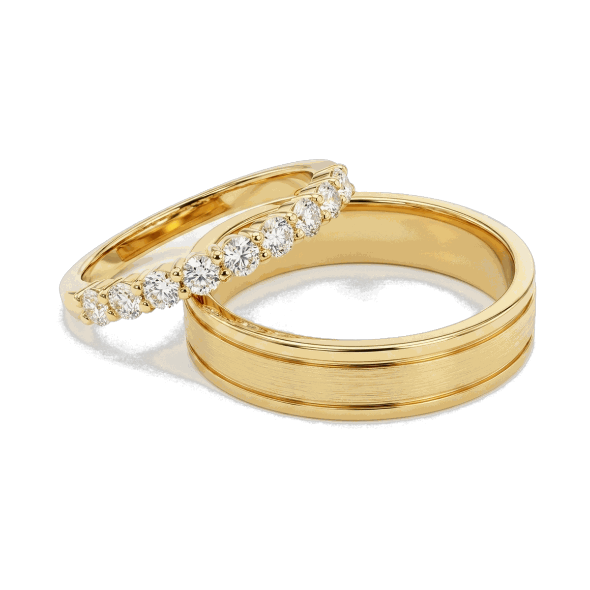Classic Diamond Couple Ring Set - Yellow Gold