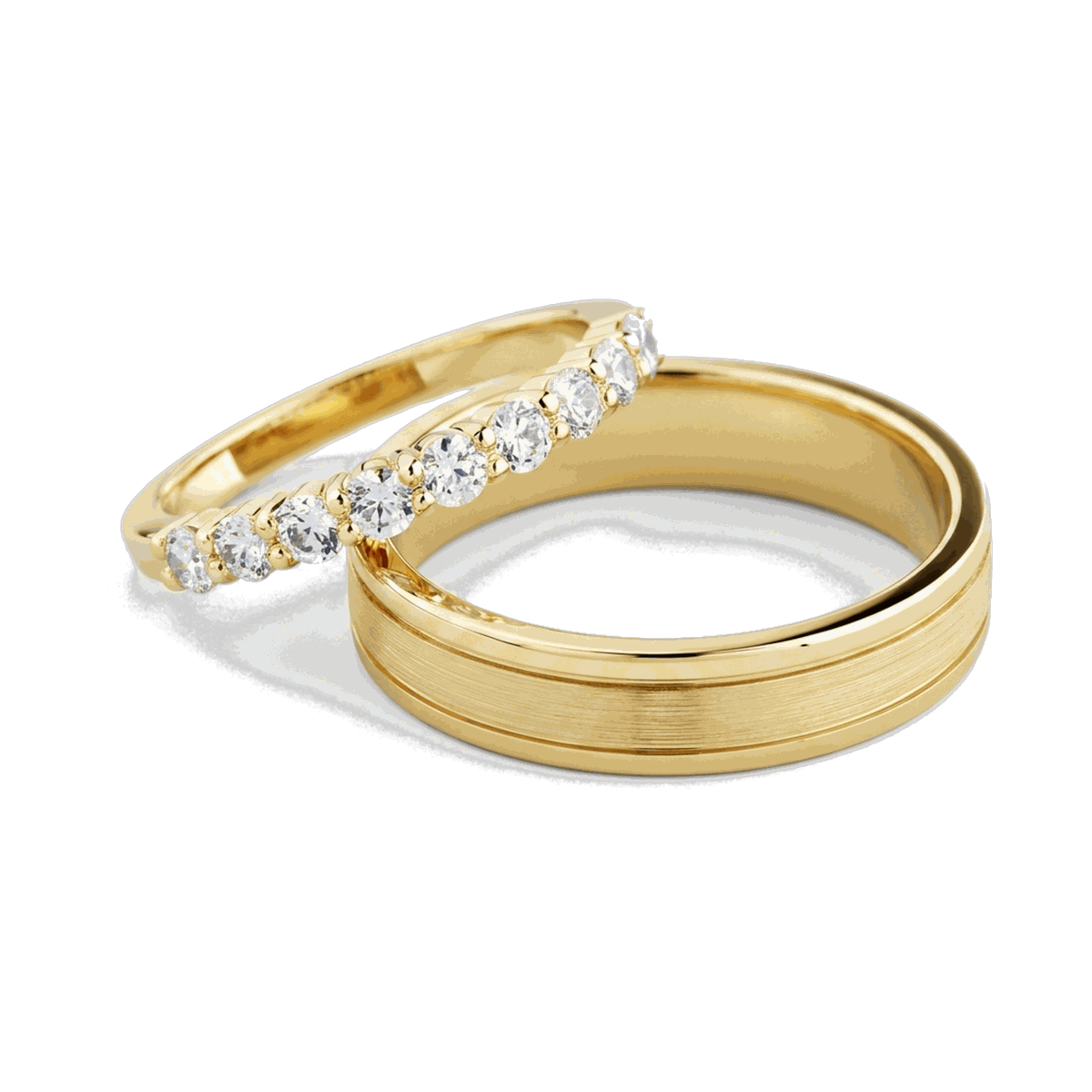 Classic Diamond Couple Ring Set - Yellow Gold