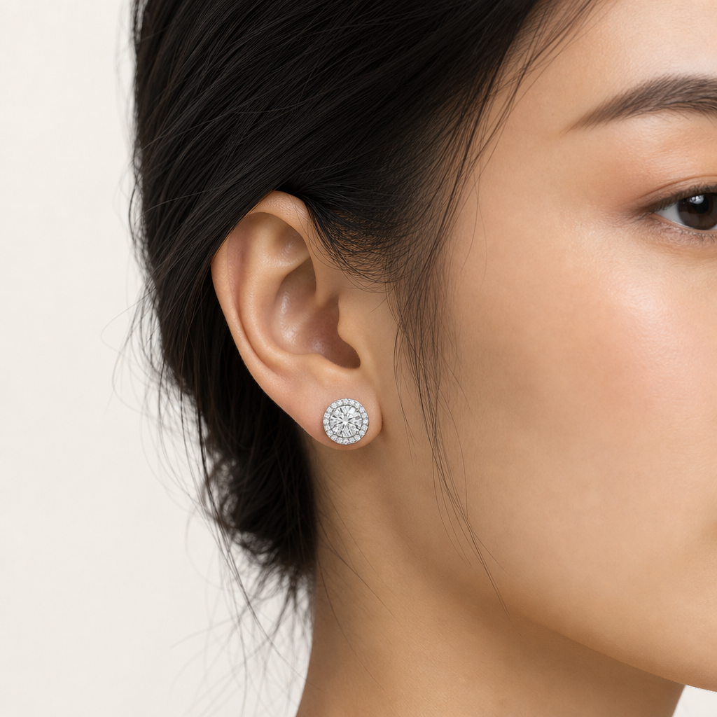 Eternity Lab-Grown Diamond Halo Stud Earrings, Sterling Silver