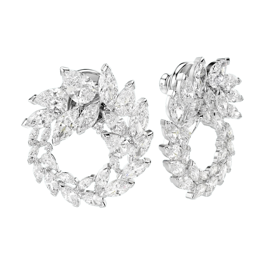 Mesmera Lab-Grown Diamond Marquise Hoop Earrings, Rhodium Plated