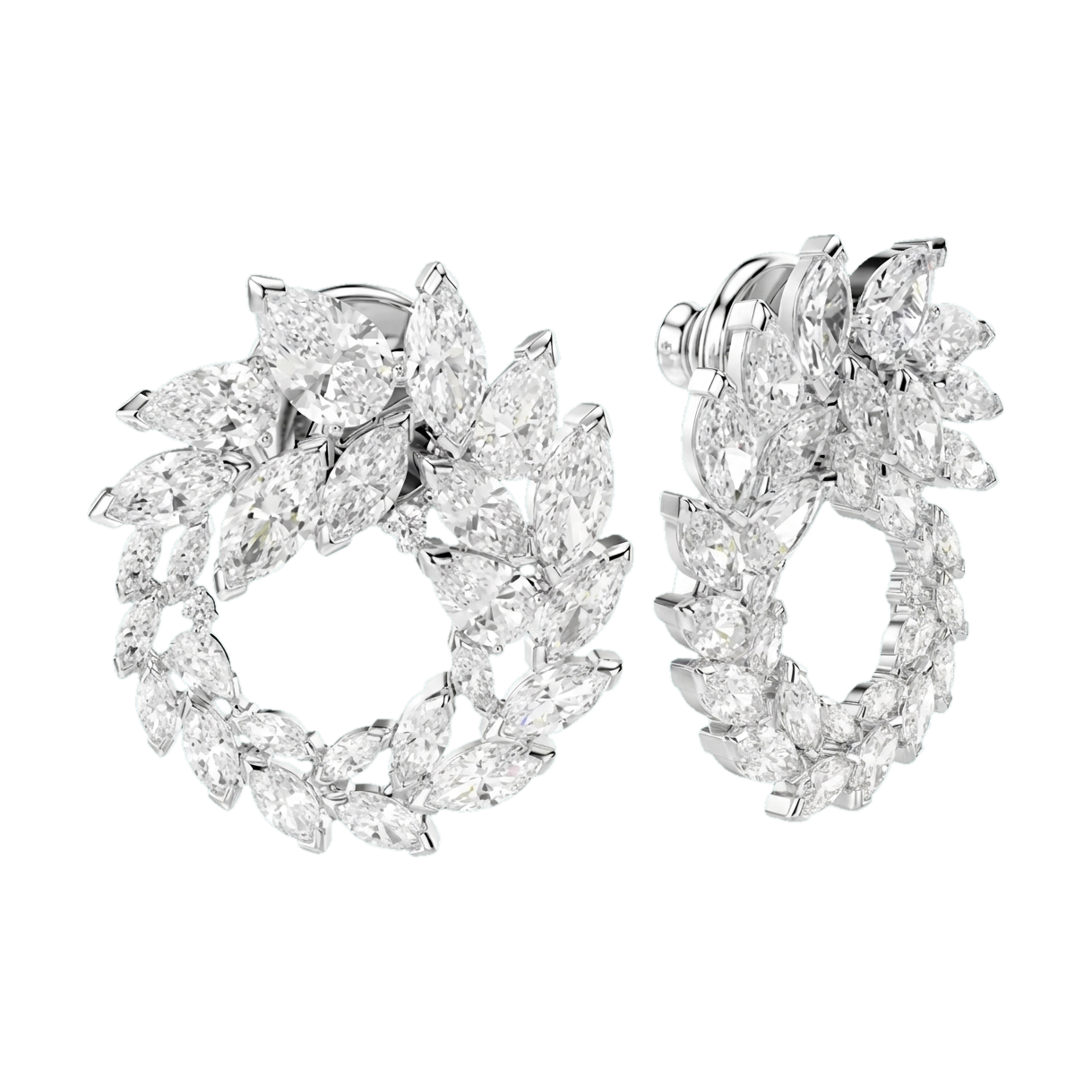 Mesmera Lab-Grown Diamond Marquise Hoop Earrings, Rhodium Plated