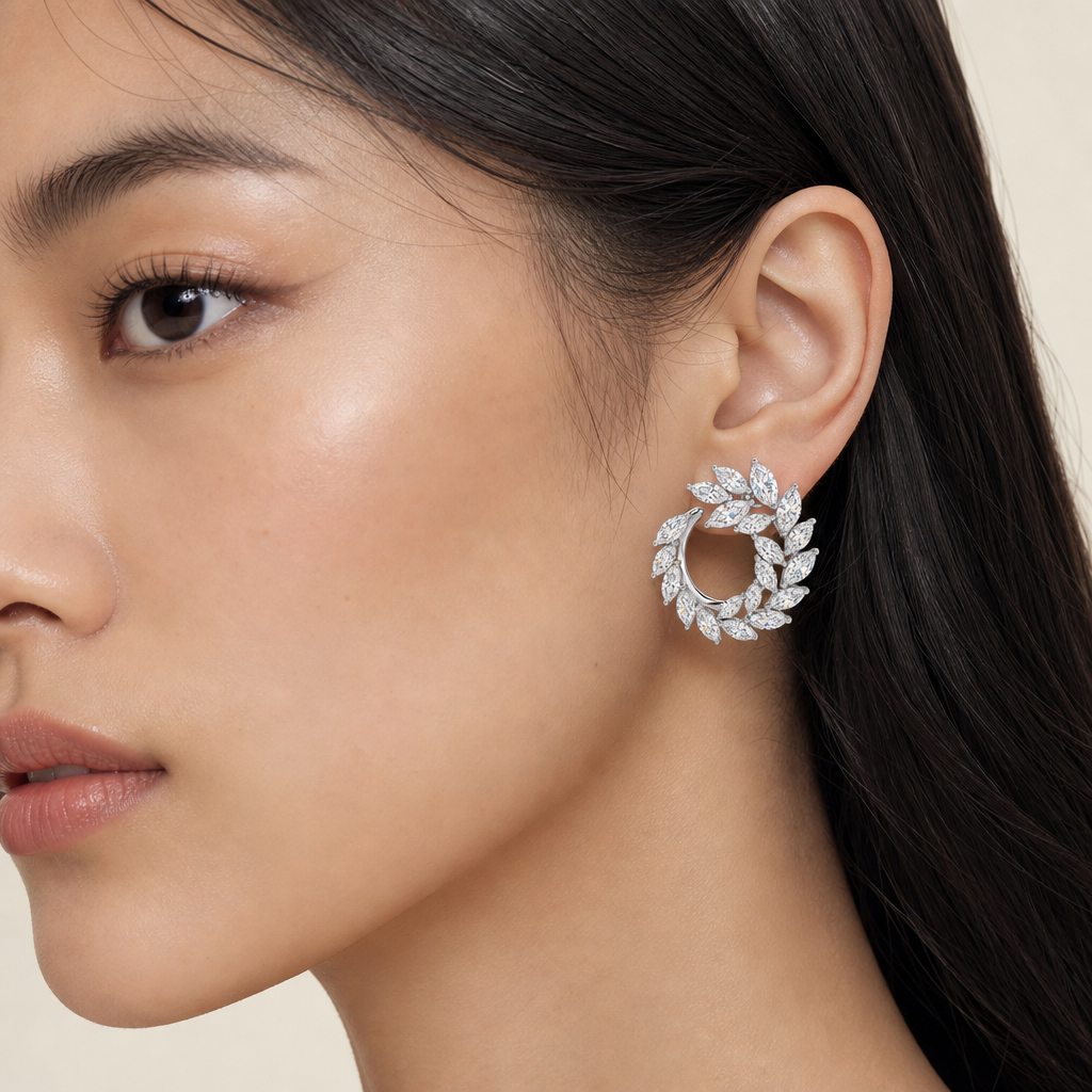 Mesmera Lab-Grown Diamond Marquise Hoop Earrings, Rhodium Plated