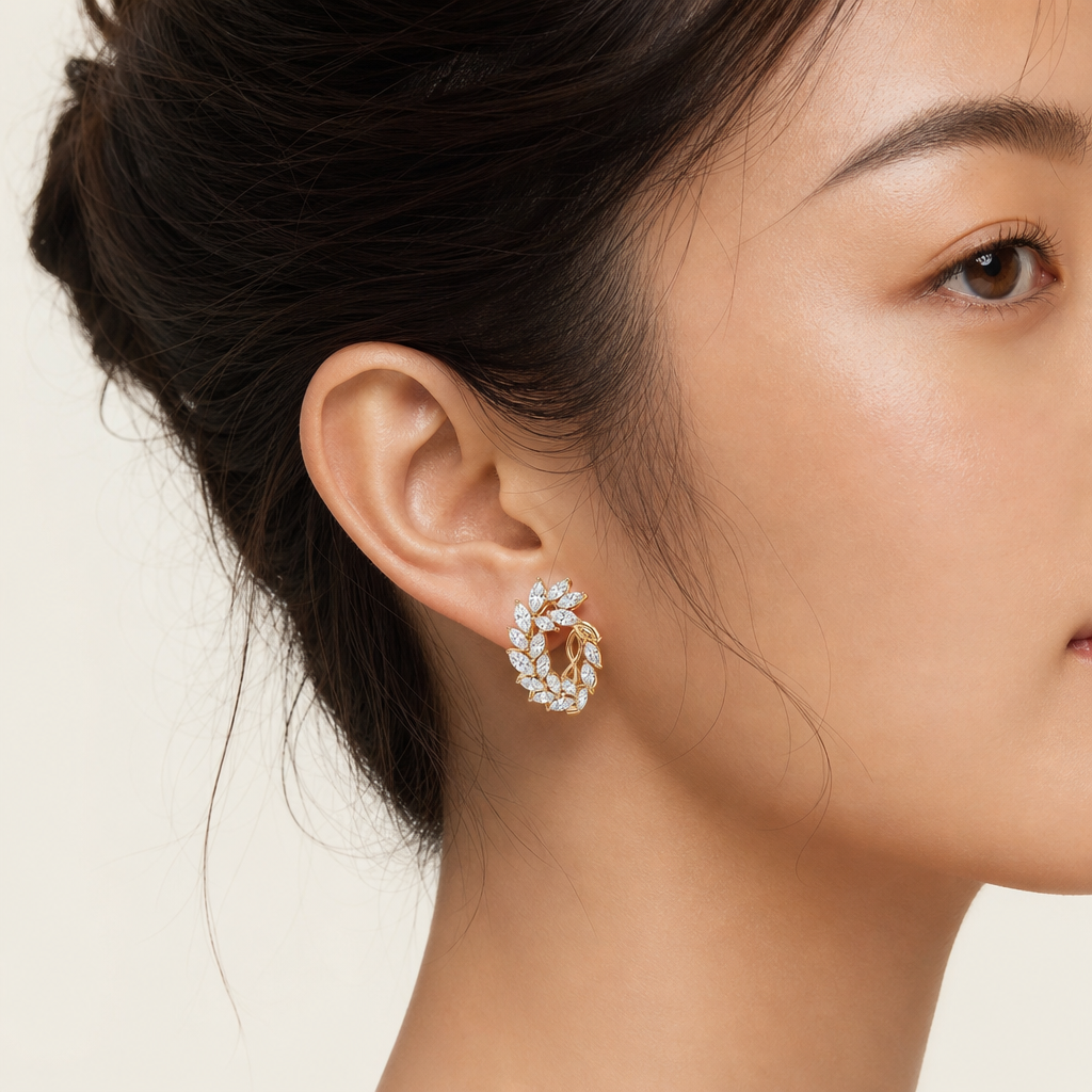 Mesmera Lab-Grown Diamond Marquise Hoop Earrings, Rhodium Plated