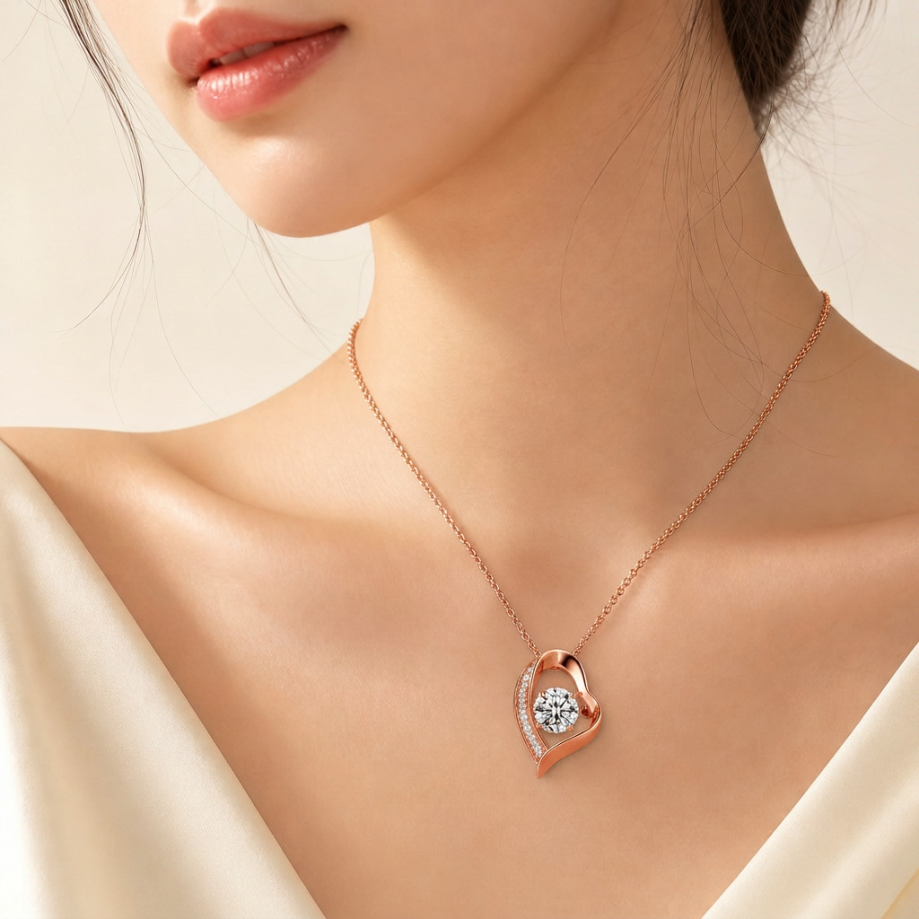Open Heart Pendant Necklace rose gold on model