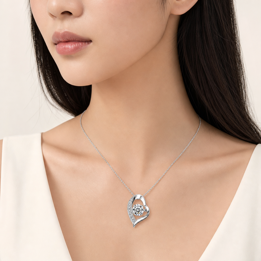 Open Heart Pendant Necklace white gold on model