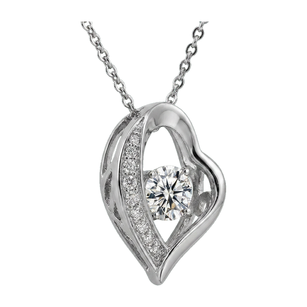 Open Heart Pendant Necklace white gold angle