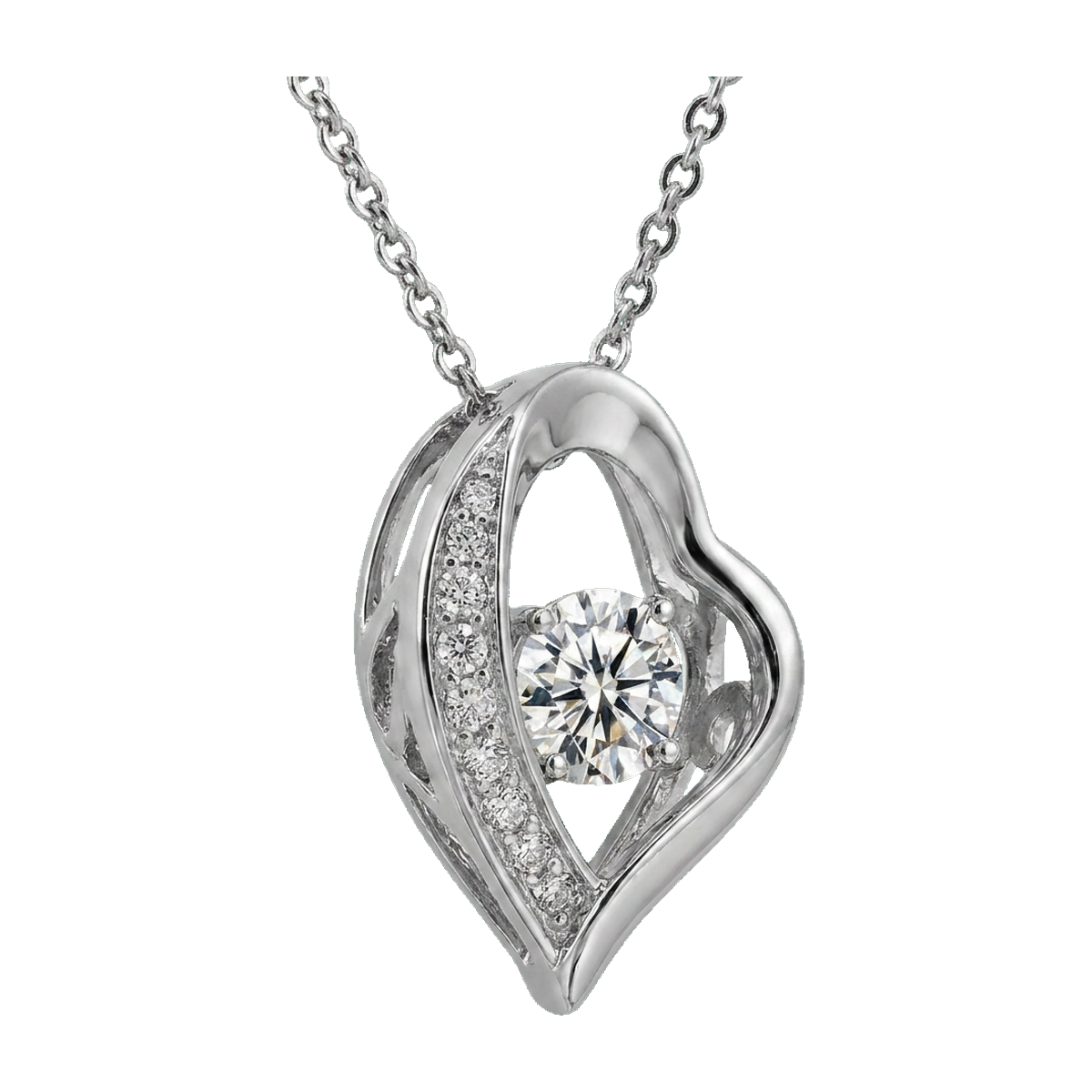 Open Heart Pendant Necklace white gold angle