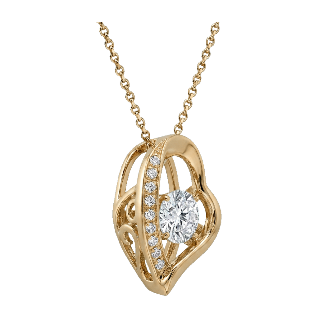 Open Heart Pendant Necklace yellow gold angle
