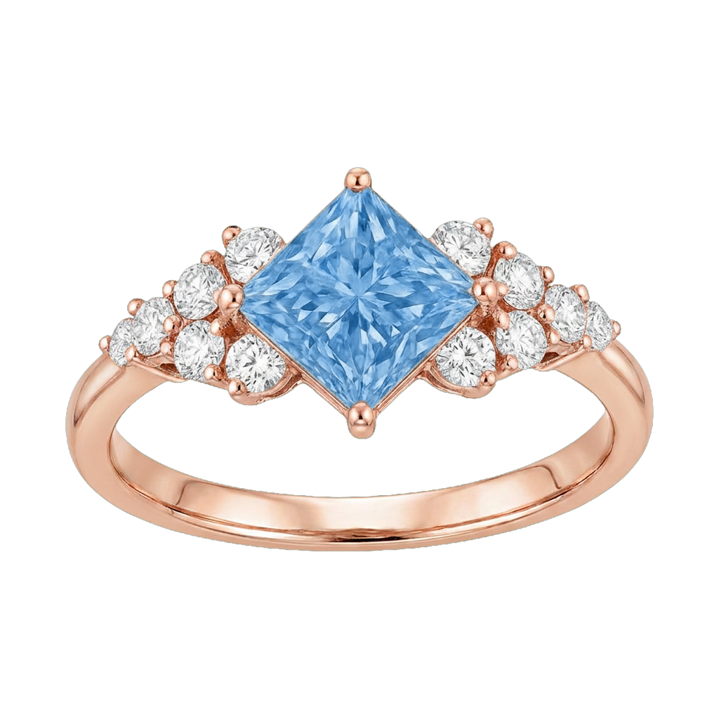 Princess-Cut Blue Diamond Halo Ring