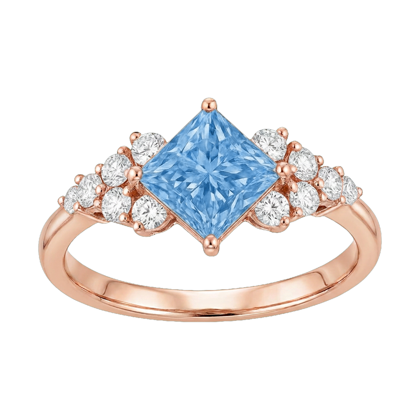 Princess-Cut Blue Diamond Halo Ring