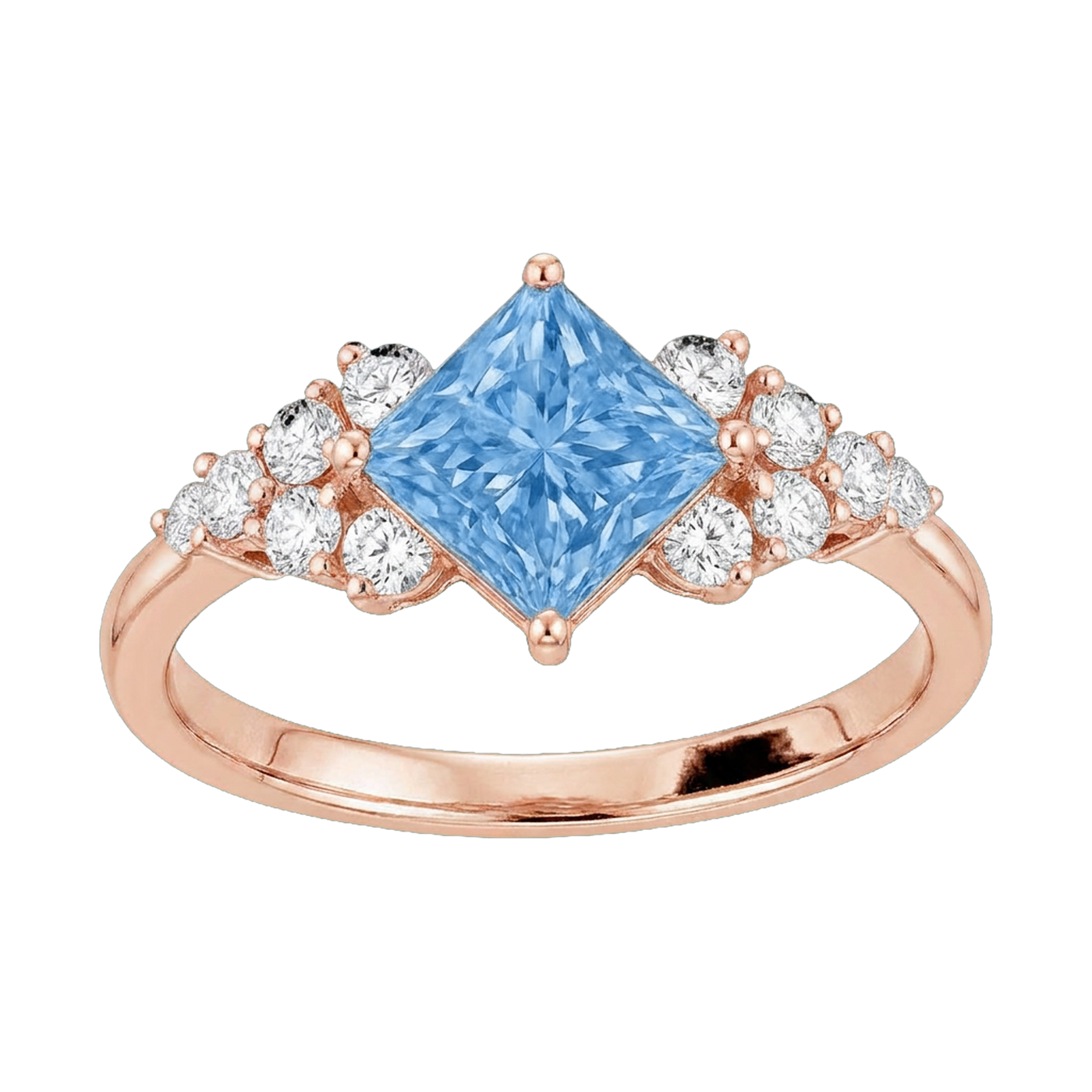 Princess-Cut Blue Diamond Halo Ring