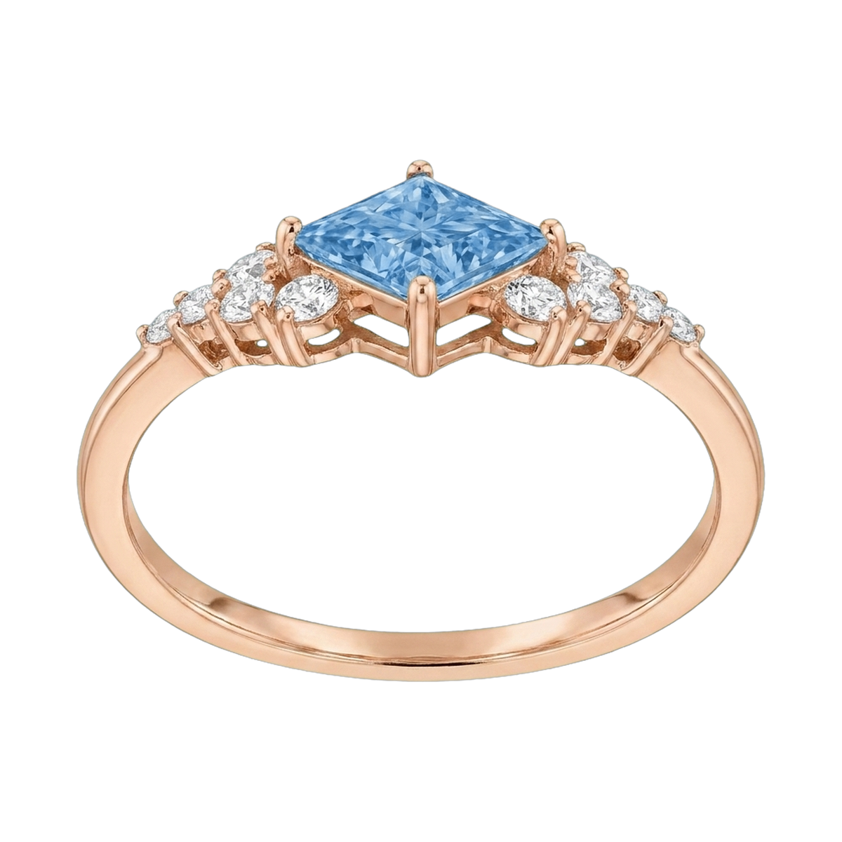Princess-Cut Blue Diamond Halo Ring