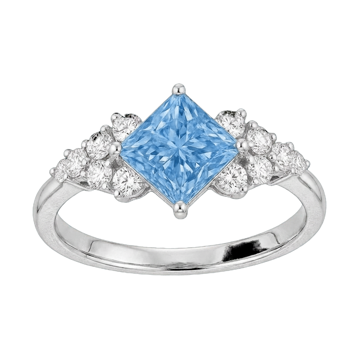Princess-Cut Blue Diamond Halo Ring