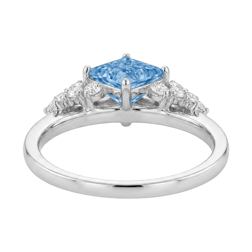 Princess-Cut Blue Diamond Halo Ring