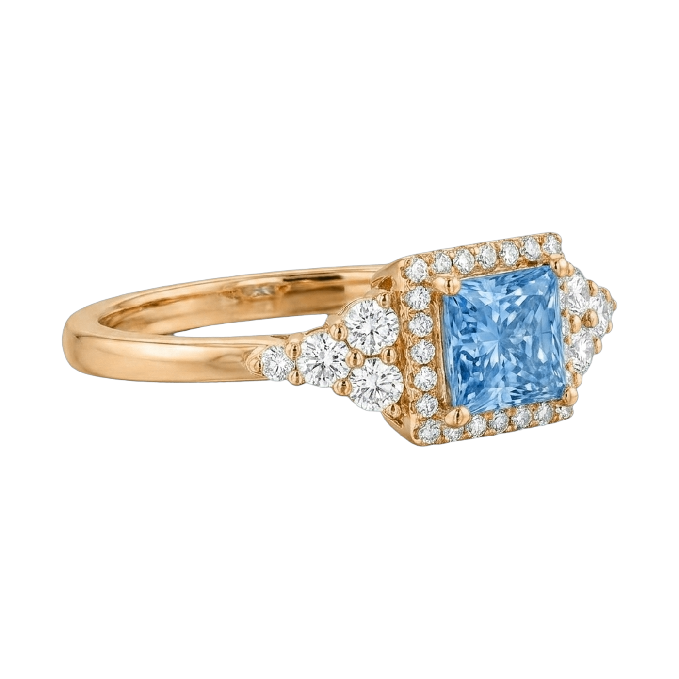 Princess-Cut Blue Diamond Halo Ring