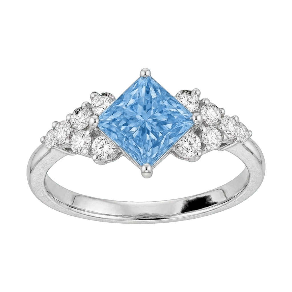 Princess-Cut Blue Diamond Halo Ring