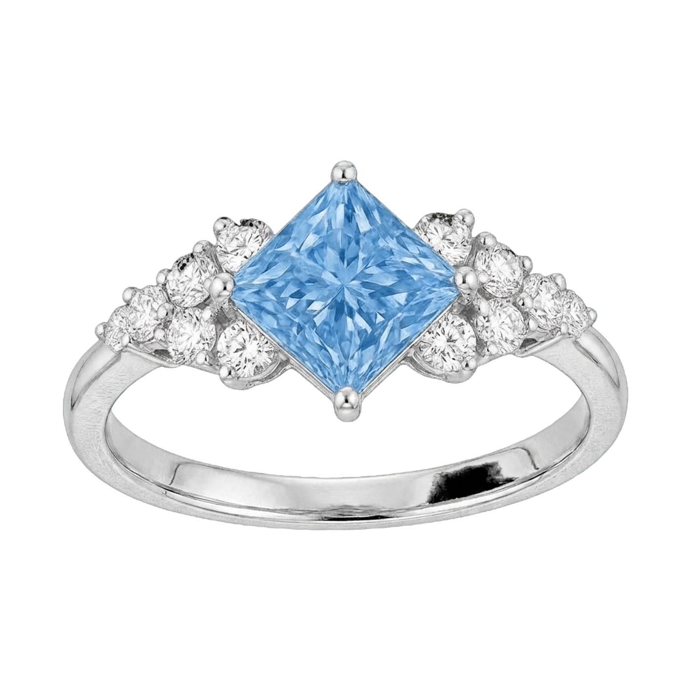 Princess-Cut Blue Diamond Halo Ring