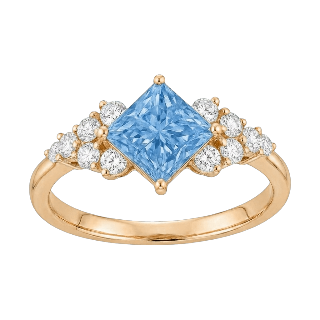 Princess-Cut Blue Diamond Halo Ring