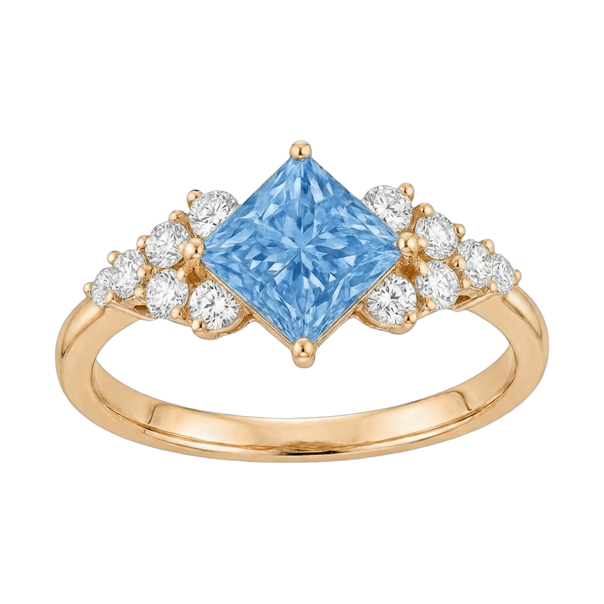 Princess-Cut Blue Diamond Halo Ring