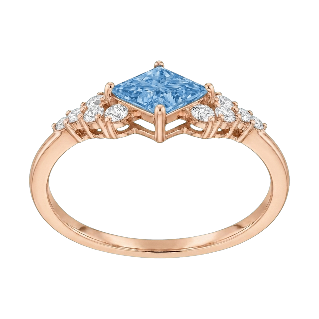 Princess-Cut Blue Diamond Halo Ring