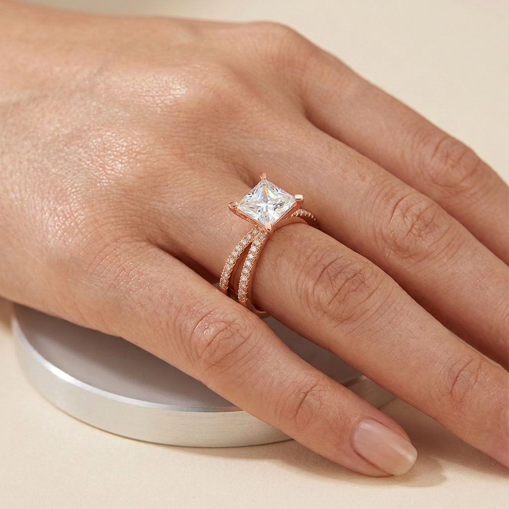 Princess Cut Lab-Grown Diamond Criss-Cross Ring