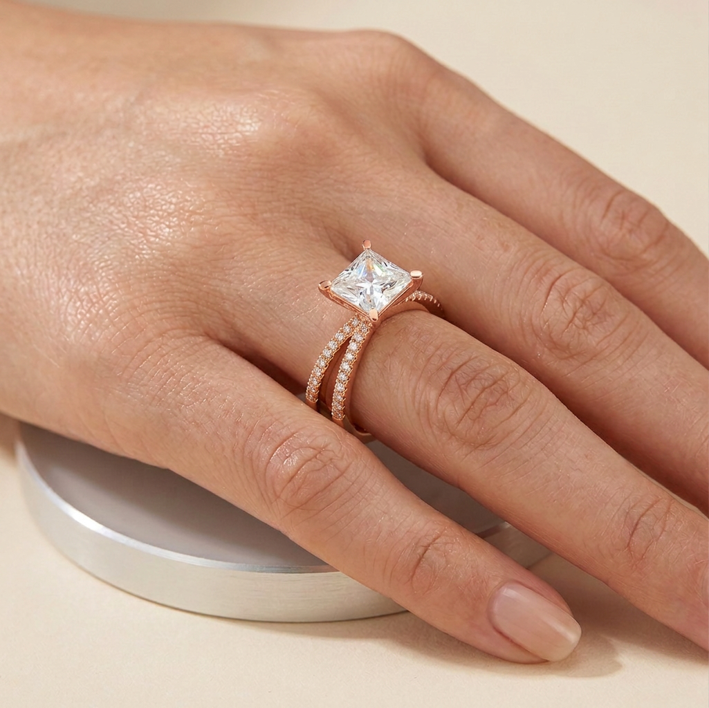 Princess Cut Lab-Grown Diamond Criss-Cross Ring