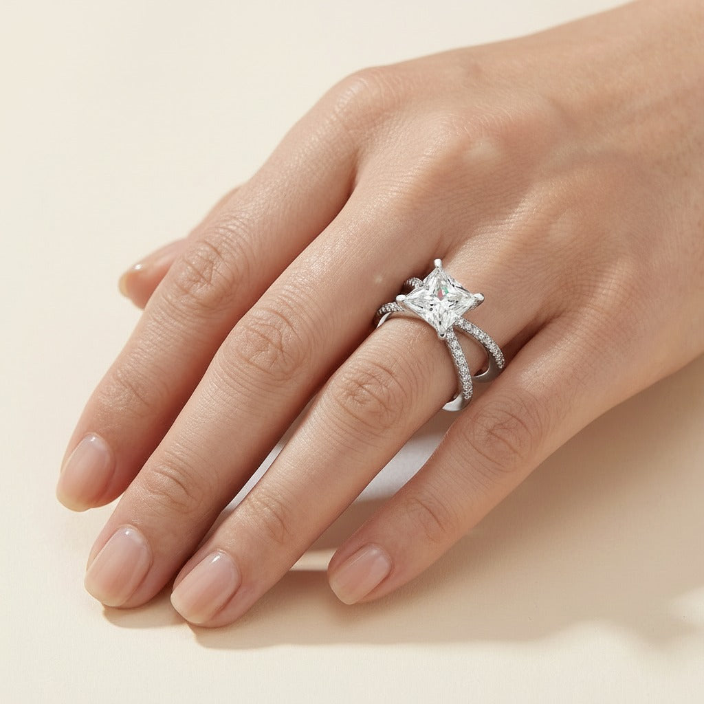 Princess Cut Lab-Grown Diamond Criss-Cross Ring