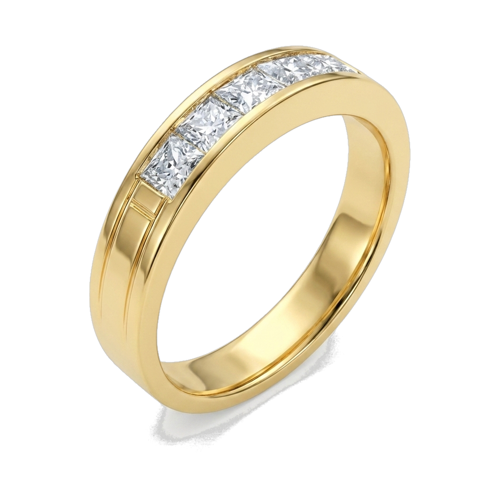 Princess-Cut Pave Eternity Ring yellow gold