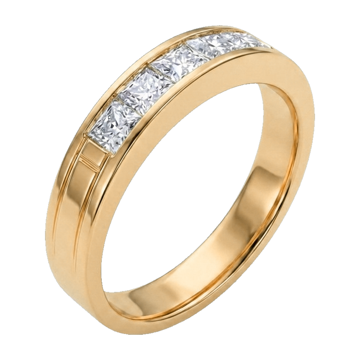 Princess-Cut Pave Eternity Ring yellow gold angle