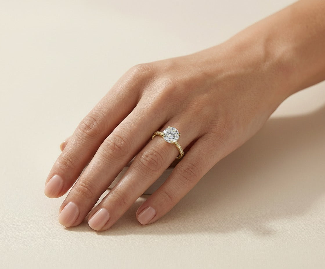 Round Lab-Grown Diamond Pavé Basket Ring